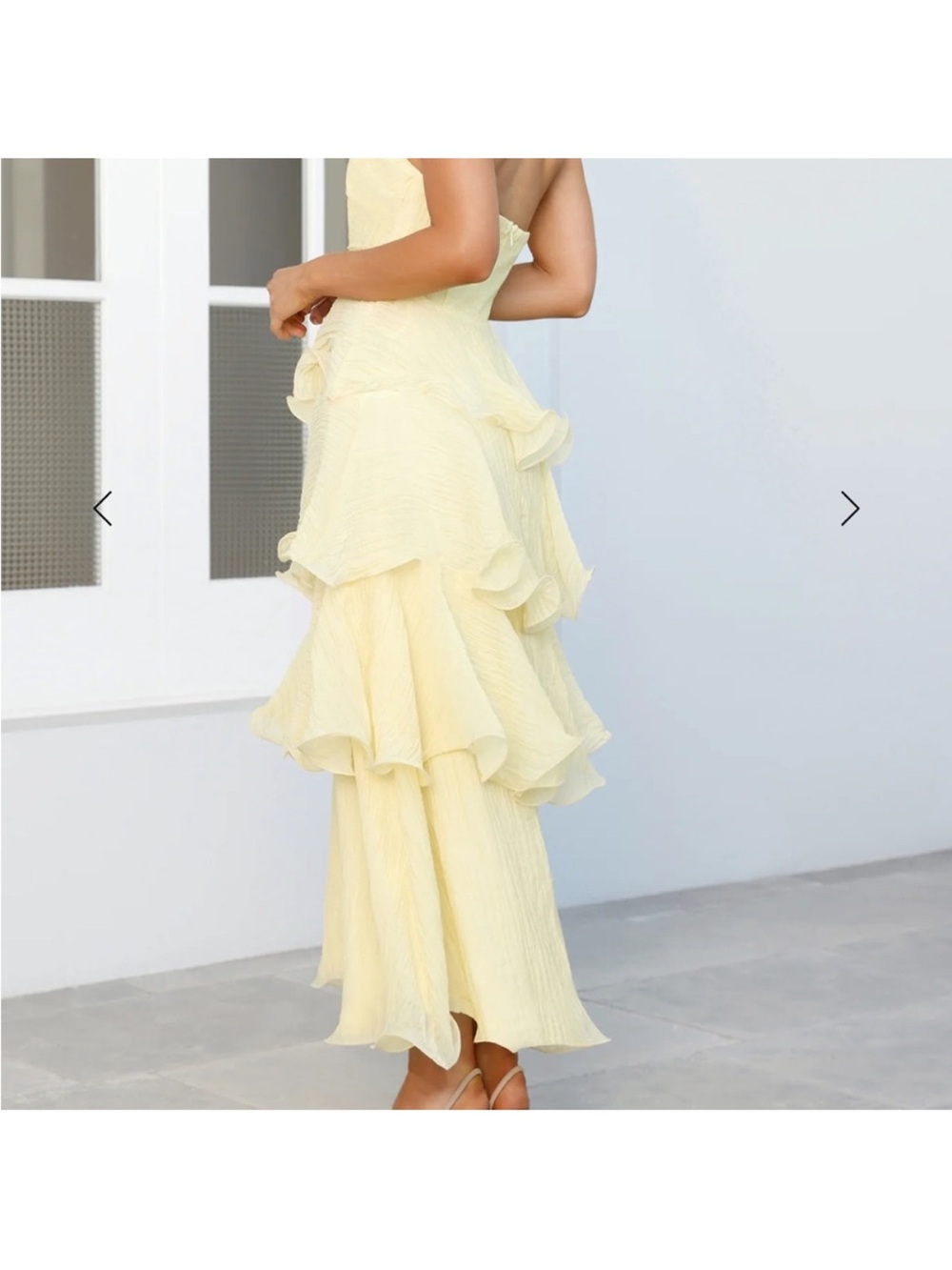 Hello Molly Pale Yellow Tiered Strapless Midi Skirt - Picture 4 of 7